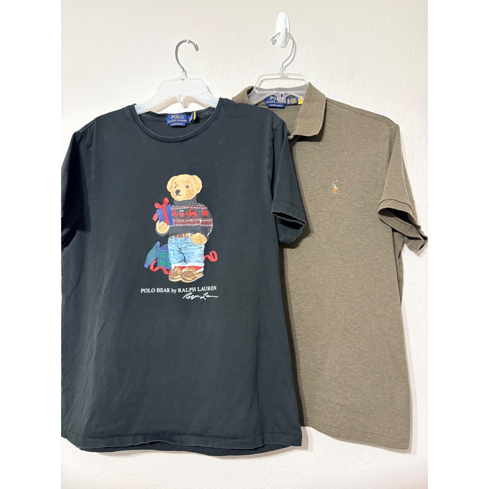 Polo Ralph Lauren Bundle Olive Polo & Black Polo Christmas Bear T-Shirt XL Slim